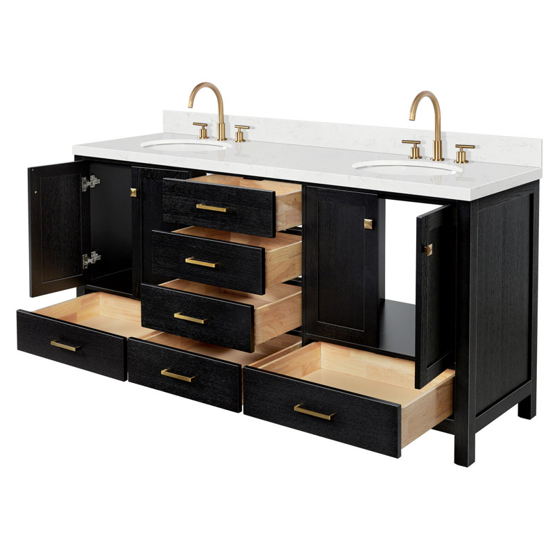 Amariani 72.25'' Double Bathroom Vanity with Top, Black Oak