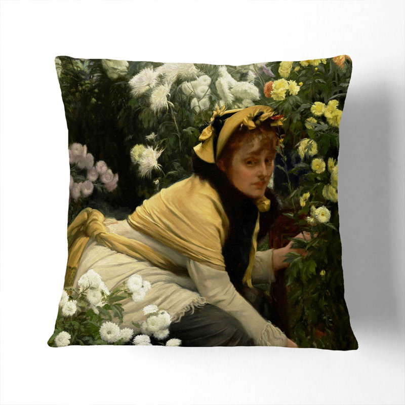 Chrysanthemums Scatter Cushion, 40cm H x 40cm W x 15cm D, Black
