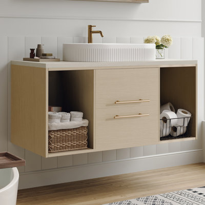Meuble-lavabo mural peu encombrant avec lavabo ovale en céramique, armoire moderne en bois massif