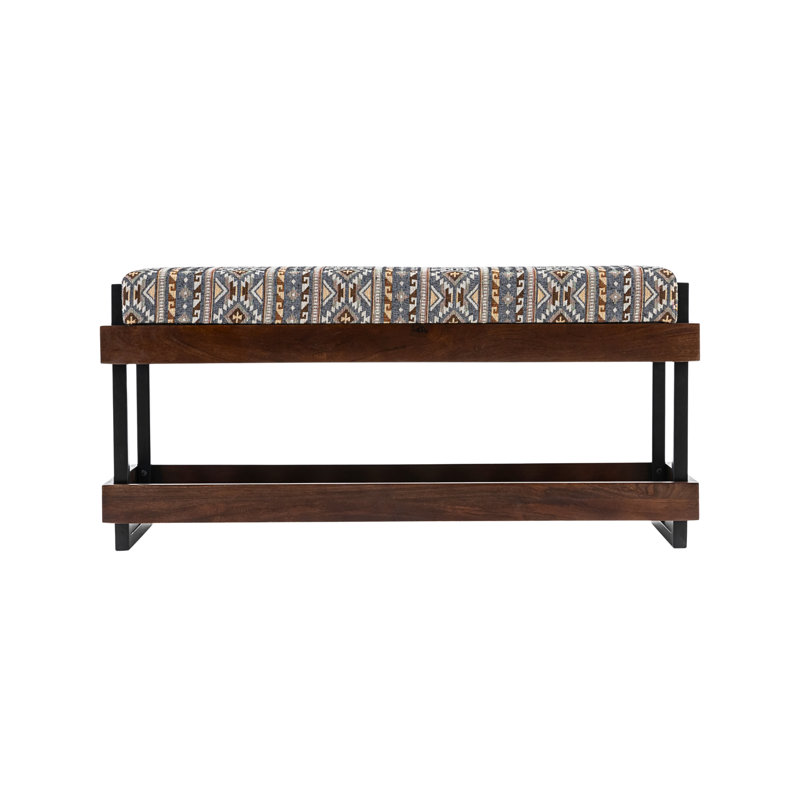 Modern Upholstered Entryway Bench with Shoe Storage Shelf Geometric Pattern Seat , Brown, Gray