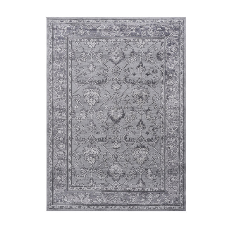 Tapis gris / oriental non délesté pour le salon, la salle à manger et le bureau, Rectangle 5 pi 3 po x 7 pi 6 po