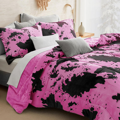 Ensemble d'édredon en flanelle de velours pour très grand lit - Vache à imprimé de style occidental, ensemble de literie lourde et luxueuse, ensemble de literie d'hiver 3 pièces moelleux avec édredon (90 po x 104 po) et 2 taies décoratives (20 po x 36 po)