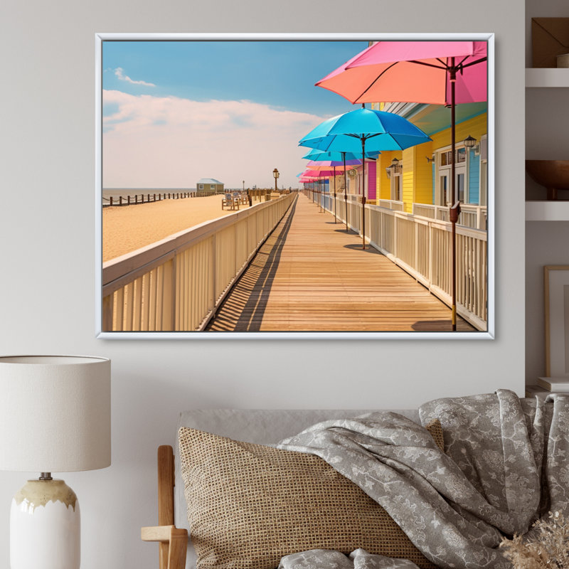 " Beachside Relaxation ", White Floater Framed, 16" H x 32" W x 1" D
