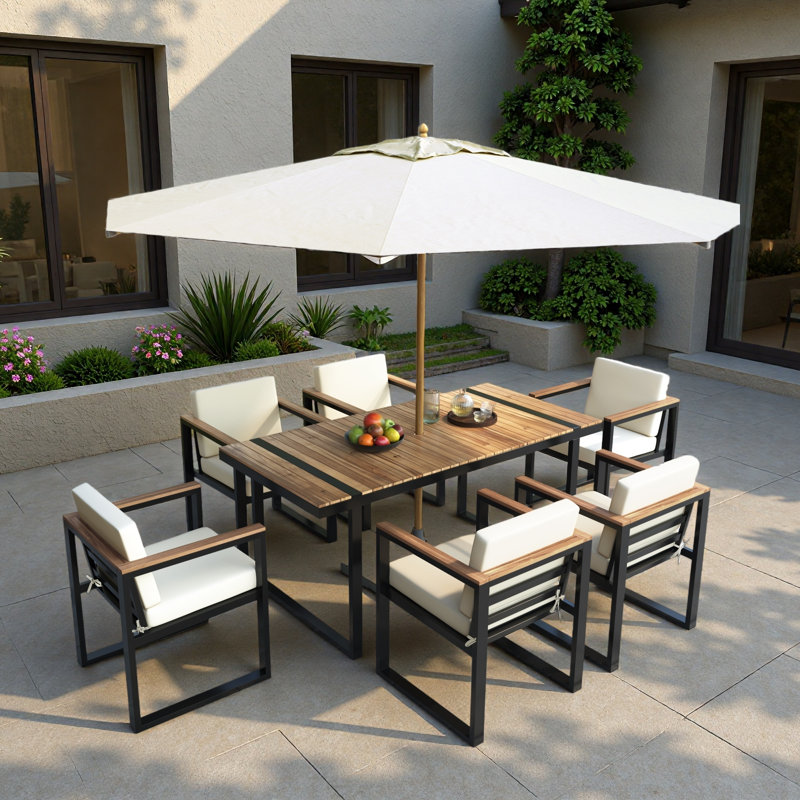 Ensemble de salle à manger d'extérieur 7 pièces 7 pièces avec coussins amovibles, Beige