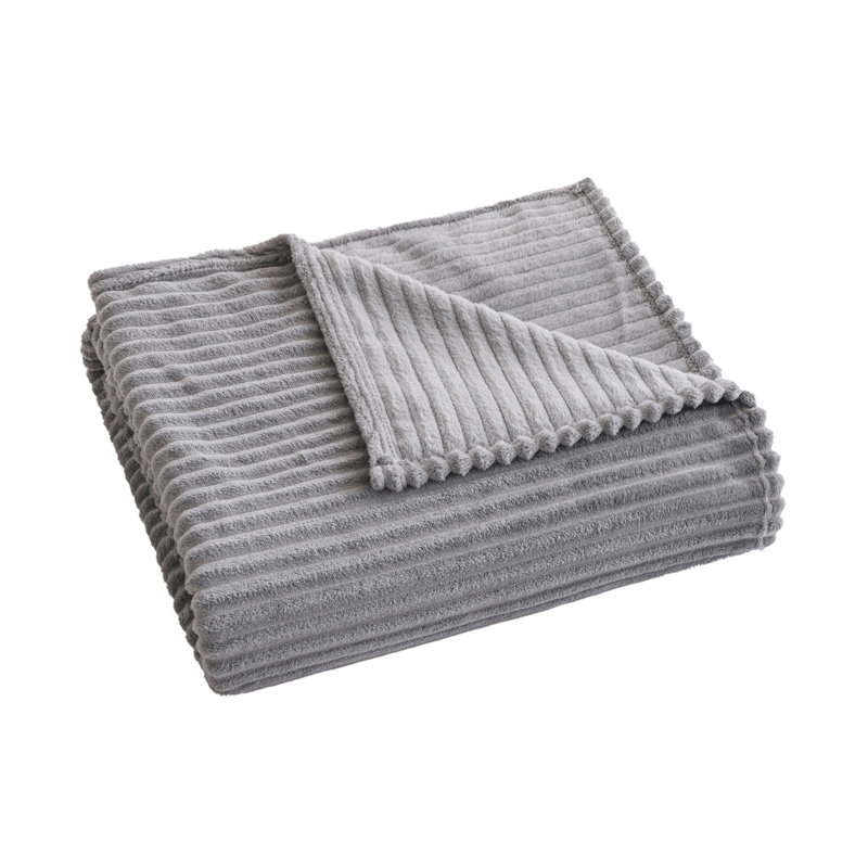 Solid Plush Ribbed Blanket, Full/Queen, Charcoal