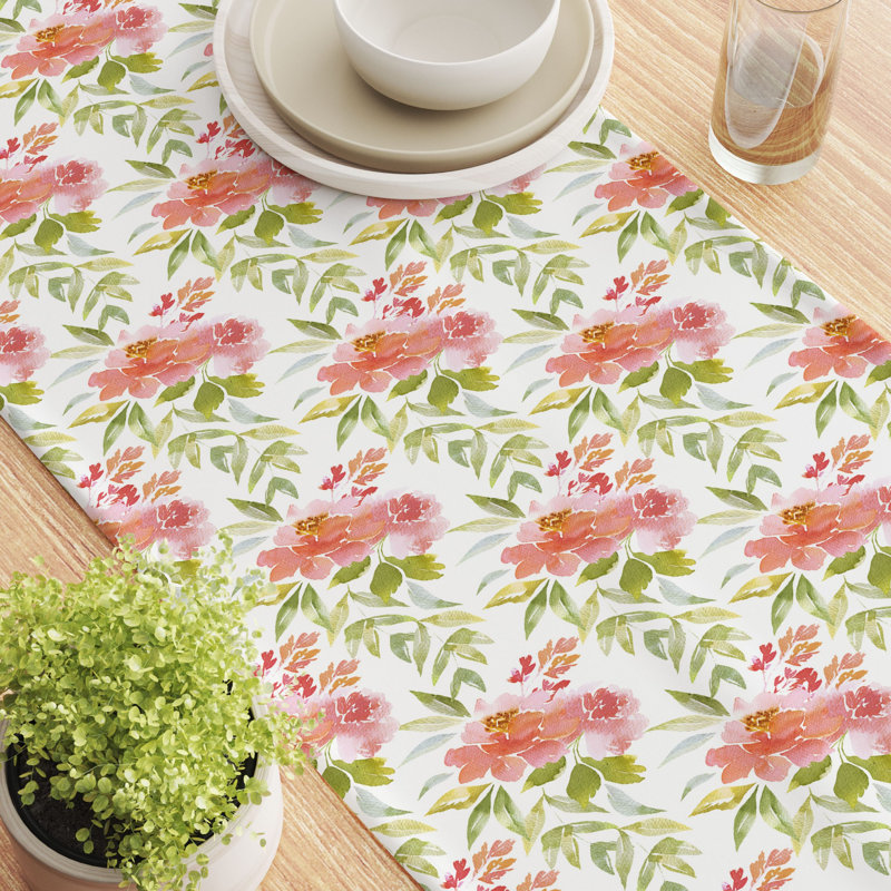 Rectangular Floral Cotton Twill Table Runner