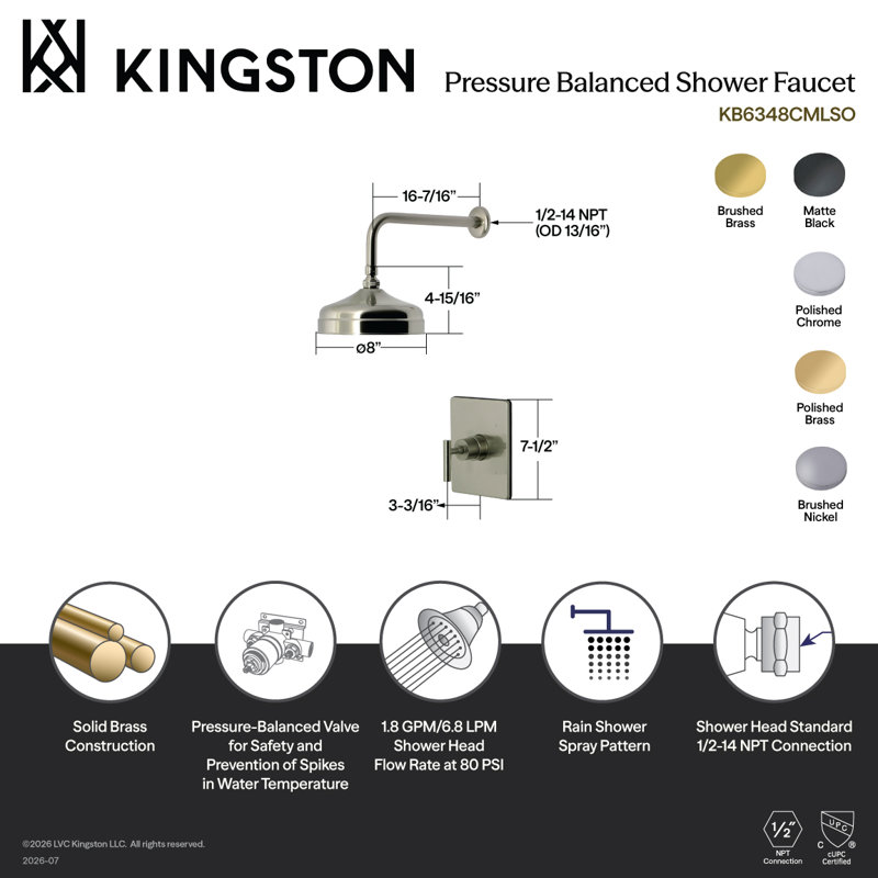 Kingston Brass Manhattan Single-Handle Pressure Balanced Shower Faucet, Brushed Nickel