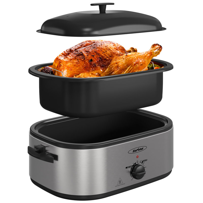 Roaster with Removable 3-bin Buffet Server,Silver, 15.55" H x 23.43" W x 11.02" D