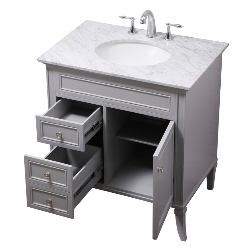 Ensemble de meuble-lavabo simple 32 po Glascock, Blanc de Carrare, gris, Chrome