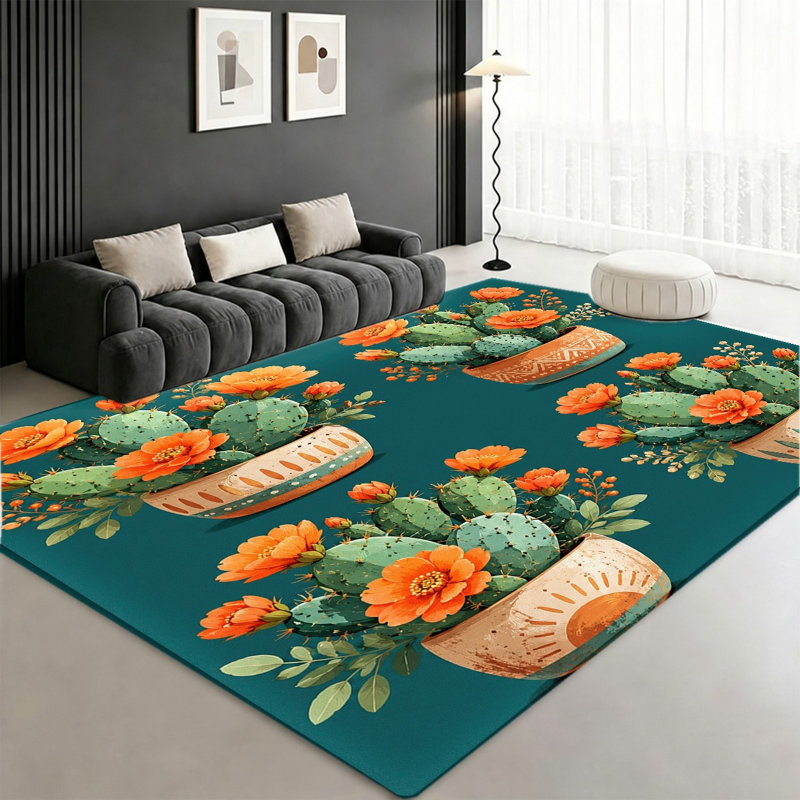 Tapis bleu sarcelle à motif artistique Southwestern, Rectangle 8 pi 2 po x 5 pi 11 po (250 x 180 cm)