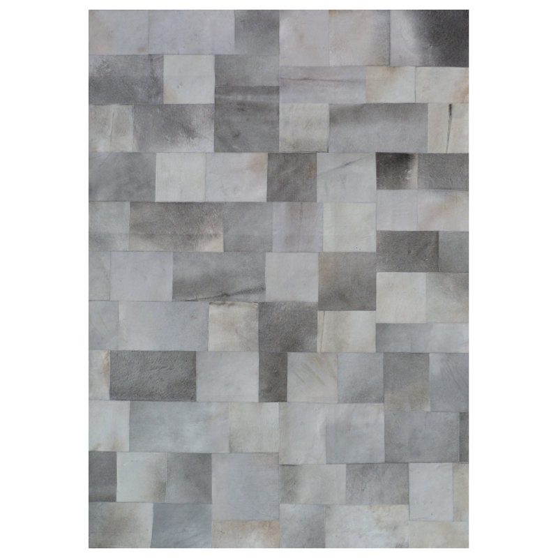 Natural Hide Cowhide Geometric Area Rug, Rectangle 5' x 8'