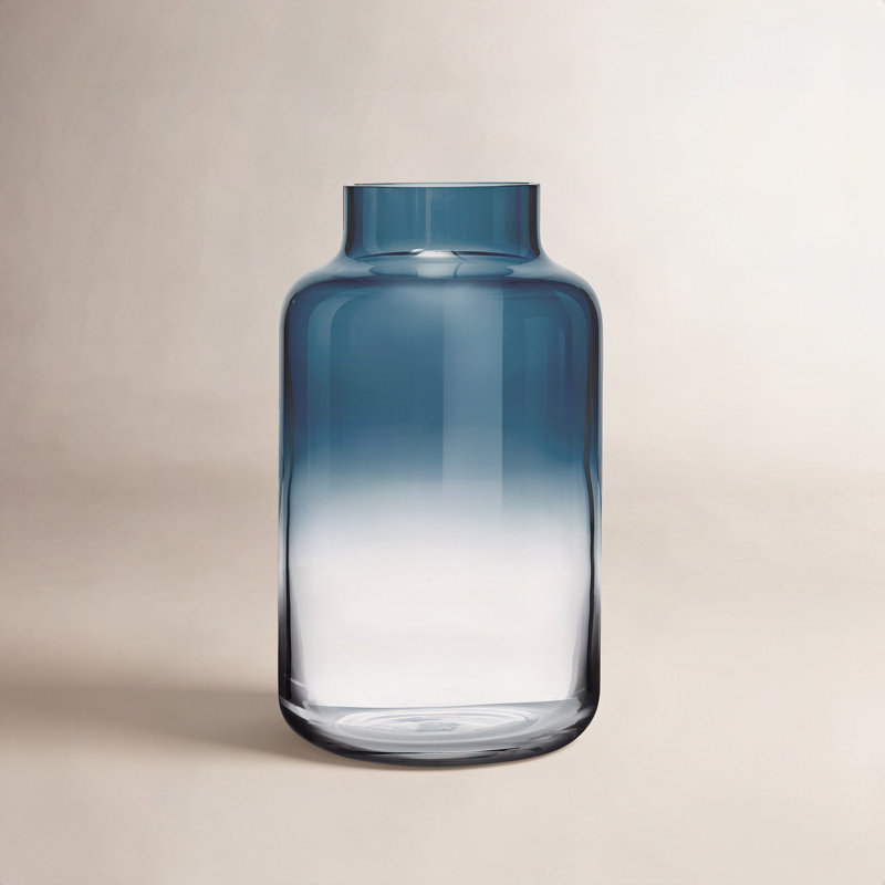 Magnolia Handmade Lead Free Crystal Table Vase, Steel Blue, overall height- 12.5"