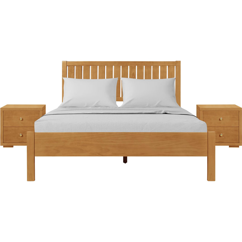 Graham Wood Platform 3 Piece Bedroom Set with Slatted Headboard, Oak, Queen