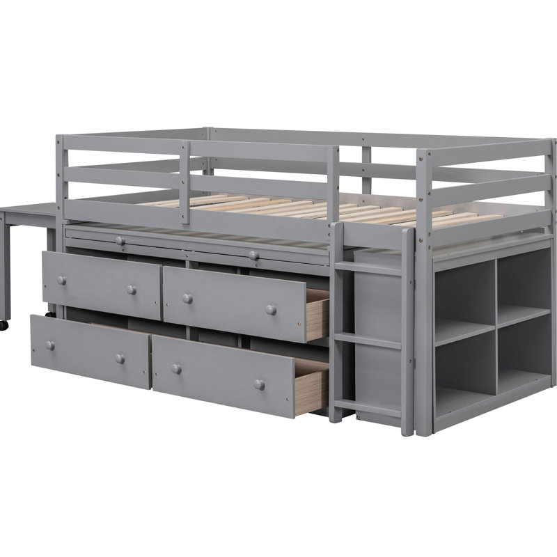 Lit mezzanine avec bureau latéral et 4 tiroirs, bureau à tiroirs Maximize Space Efficacité, blanc, rehausse l'apparence de la chambre à coucher