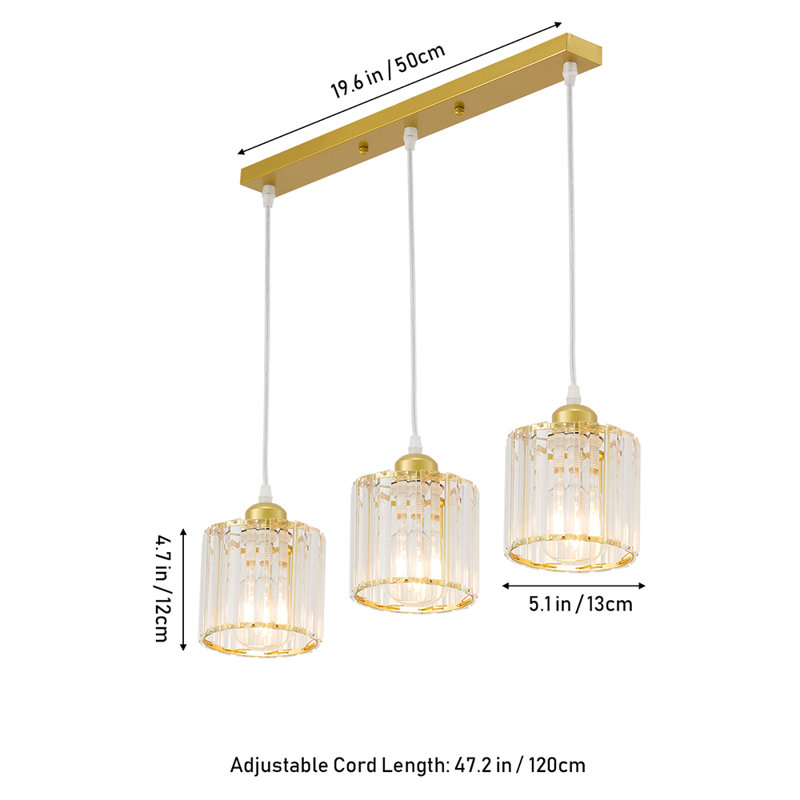 3 - Light Pendant, Brushed Gold, Gold