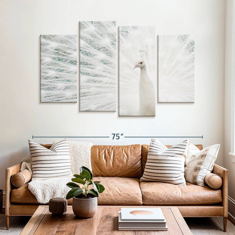Plume de paon blanc neige Brampt, H 42 po x l 68 po