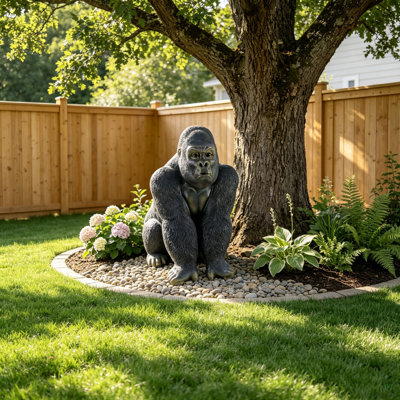 Figurine gorille réaliste de 26,38 po de hauteur, statue de gorille à dos argenté en résine de 17,72 po de largeur, grande sculpture de jardin d'extérieur pour la faune et les décorations à thème