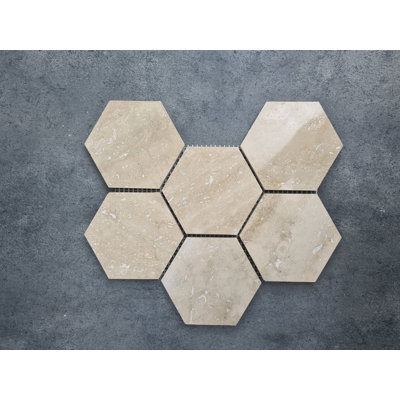 4"" x 4"" Travertine Honeycomb Mosaic Wall & Floor Tile -  Miletos Stone Collection, "M-Hexagon4"" Patara"