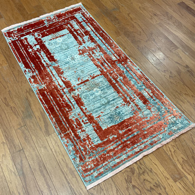Tapis turc en laine et en soie à motif moderne effacé Williston Forge