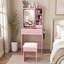 Petit bureau de coiffeuse avec miroir et lumières DEL réglables, prise de courant intégrée et rangement dissimulé, comprend tabouret et tablette rembourrés, coiffeuse pour petites chambres