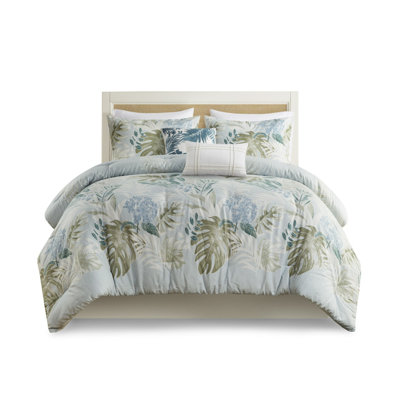 Luxury Coastal Cotton Bedding Sets, Blue Queen With Throw Pillows