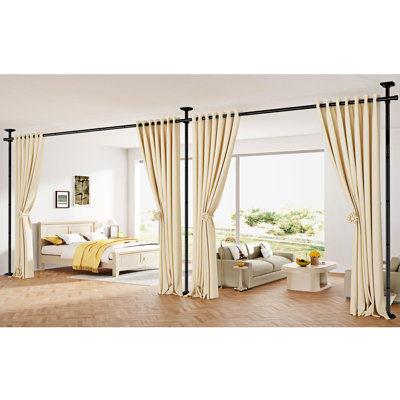 Room Divider Curtain Rod, No Drilling 4-10Ft(H) 28-140Inch(W) Adjustable Privacy Wall Divider For Room Separation, Heavy Duty Temporary Partition Space Separator Tension Rods, Black