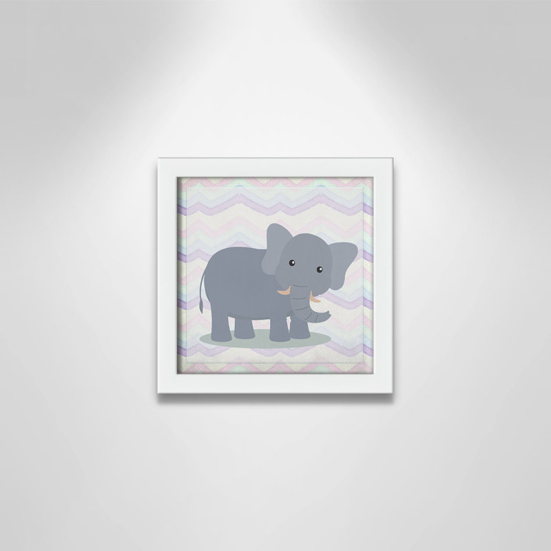 Pink Elephant Time Art, White Box Framed, 8" H x 8" W x 1.18" D