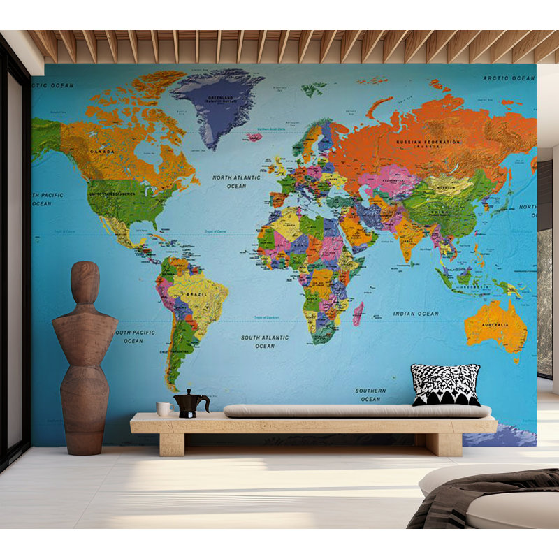 Papier peint carte du monde - Géographie colorée, L 59 po x L 41 po