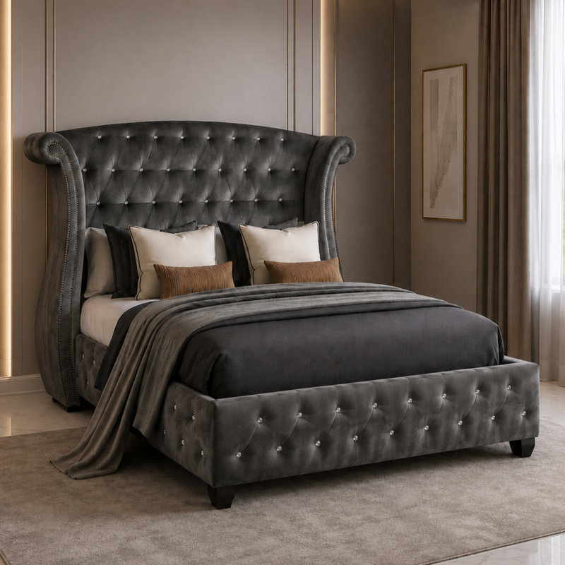 Ensemble de chambre à coucher 4 pièces Rausch, Noir, Ensemble de quatre pièces : lit, table de chevet,, Grand lit
