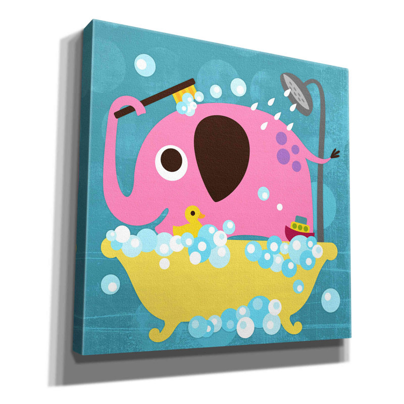 «Elephant in Bathaign» par Nancy Lee, art mural sur toile, H 37 po x l 37 po x P 1,5 po