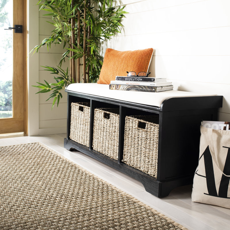 Loane Wicker Storage Bench, Black
