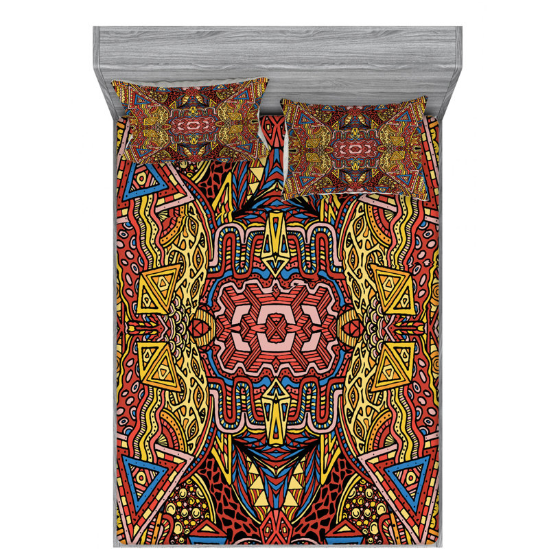 Psychedelic Microfiber Sheet Set, Queen Sheet Set + Fitted Sheet + 2 Pillowcases