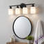 Applique murale moderne de salle de bain noire à 4 lumières, 24 pouces, avec abat-jour en verre dépoli blanc laiteux-1080949345-1080949357