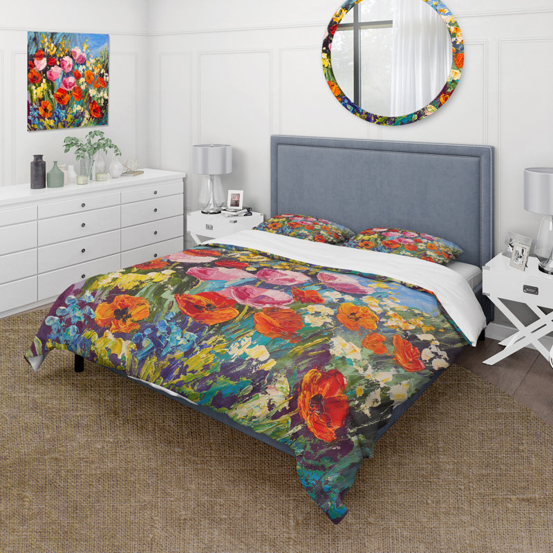 Fleurs printanières colorées - ensemble de housse de couette traditionnel - microfibre de polyester