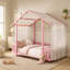 Lit plateforme simple avec baldaquin en tissu transparent et guirlande lumineuse-678601076-678601079