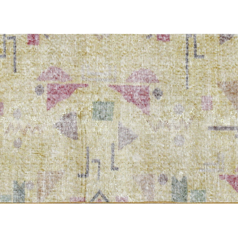Tapis de couloir unique en laine noué à la main de style années 1960 de 3 pi 1 po x 10 pi 6 po en jaune / rose / vert