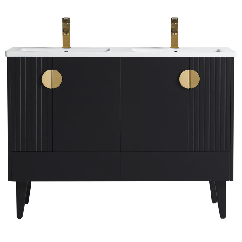 Ensemble de meuble-lavabo double 47 po Saimah, Laiton satiné, Noir