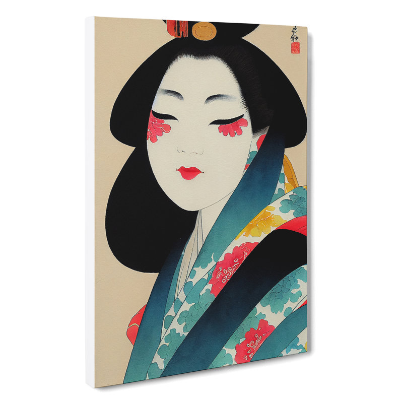 Pretty Geisha - Wrapped Canvas Print, 50cm H x 35cm W x 3cm D, Wrapped Canvas