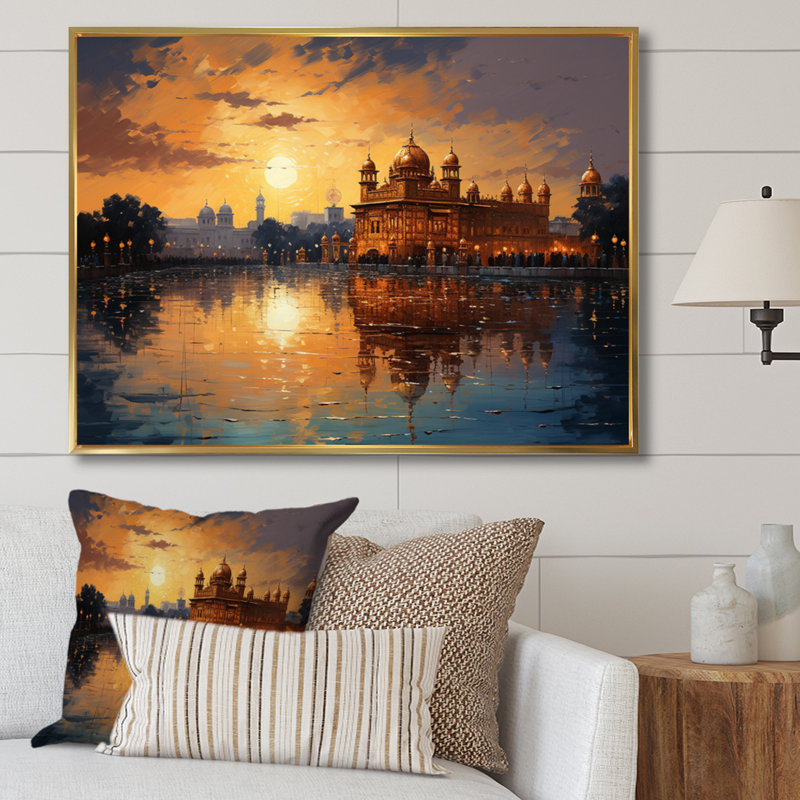 «Hinduisim Golden Temple II - Hindouisme», art mural, H 24 po x l 32 po x P 1 po, Cadre flottant doré