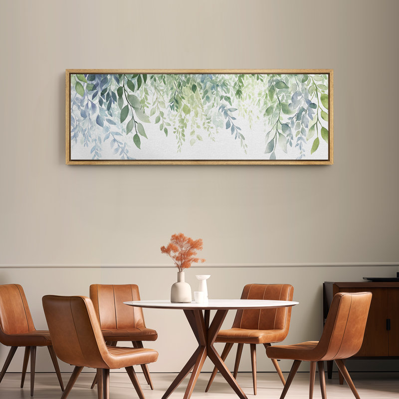 Aquarelle, feuilles suspendues, grande impression sur toile encadrée, décor botanique Cottagecore, H 20 po x l 60 po, Naturel