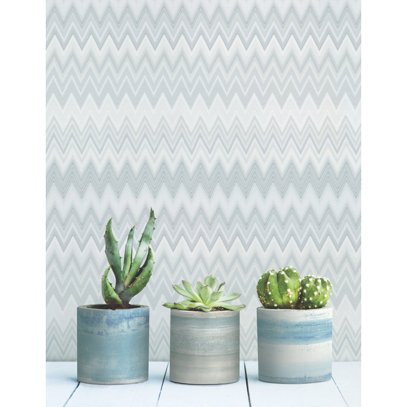 Papier peint adhésif zigzag blanc, Bleu