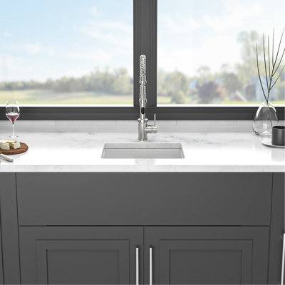 White Quartz Kitchen Sink, Undermount, High - End Material, Quiet And Non Porous, Rounded Corners, Standard Drain, Grid, Template Undermount Thick Smooth Composite, Operation, Strainers, Drying Rack