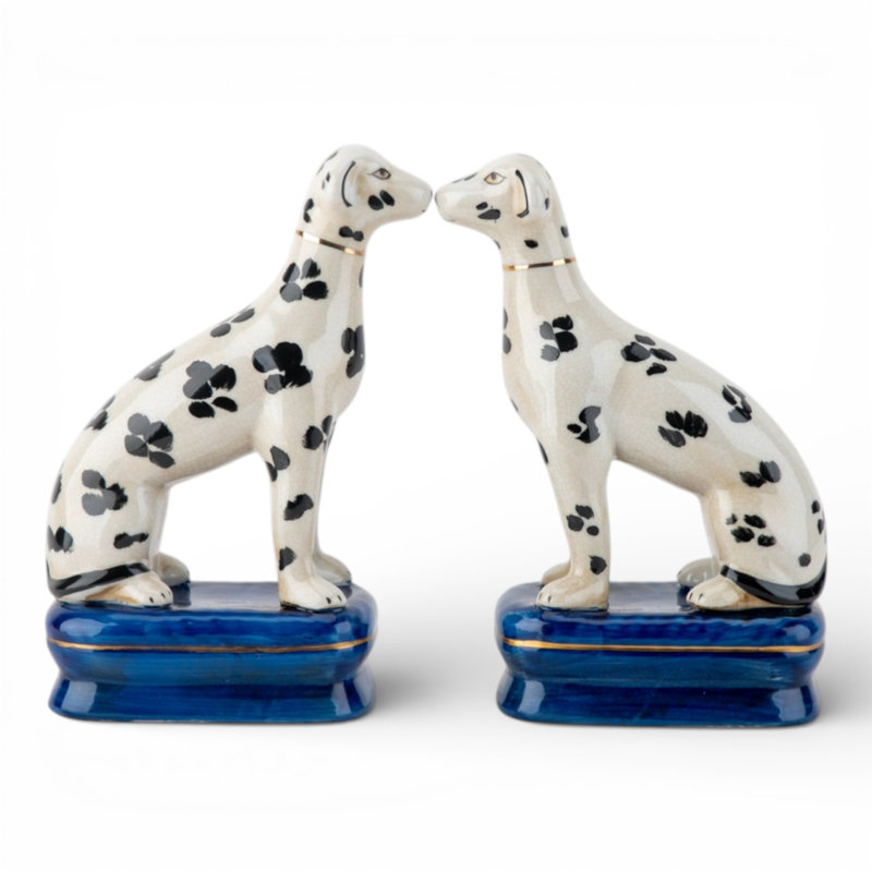 Porcelain Whippet Figurines – Black Dots (Set of 2), Black/White/Blue/Brown