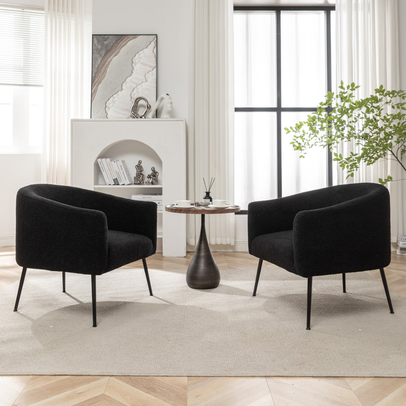 Fauteuil demi-tonneau Jameila, Similifourrure noire, 2, Noir