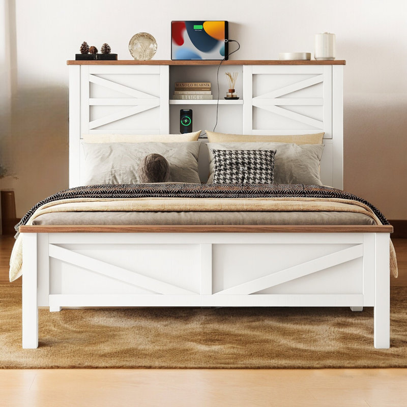 Lit plateforme avec rangement, Blanc, Double