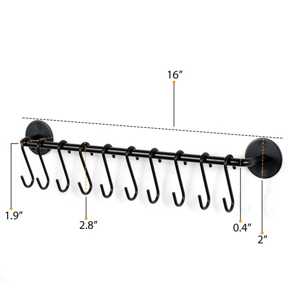 Prep & Savour Wall Mounted Pot Rack Metal in Black, Size 3.1 H x 15.7 W x  11.8 D in, Wayfair, Organization