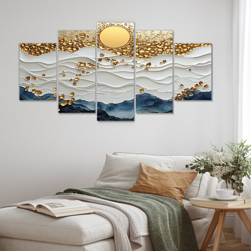 Blue Waves Heights Golden Coastal II - Ensemble de décoration murale bord de mer