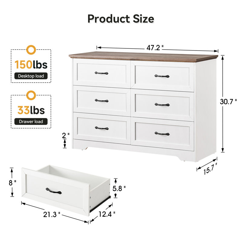 Flesner 6 Drawer Storage Drawer, Brown/White