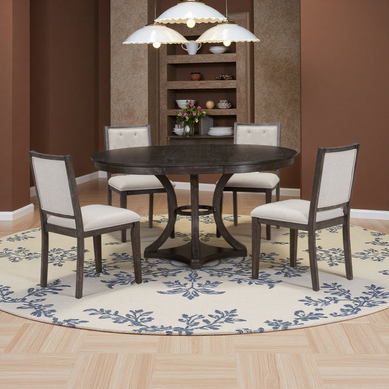 Ensemble de table de salle à manger extensible 5 pièces avec 4 chaises rembourrées, table de cuisine en bois et ensemble de chaises pour 4 à 6 personnes
