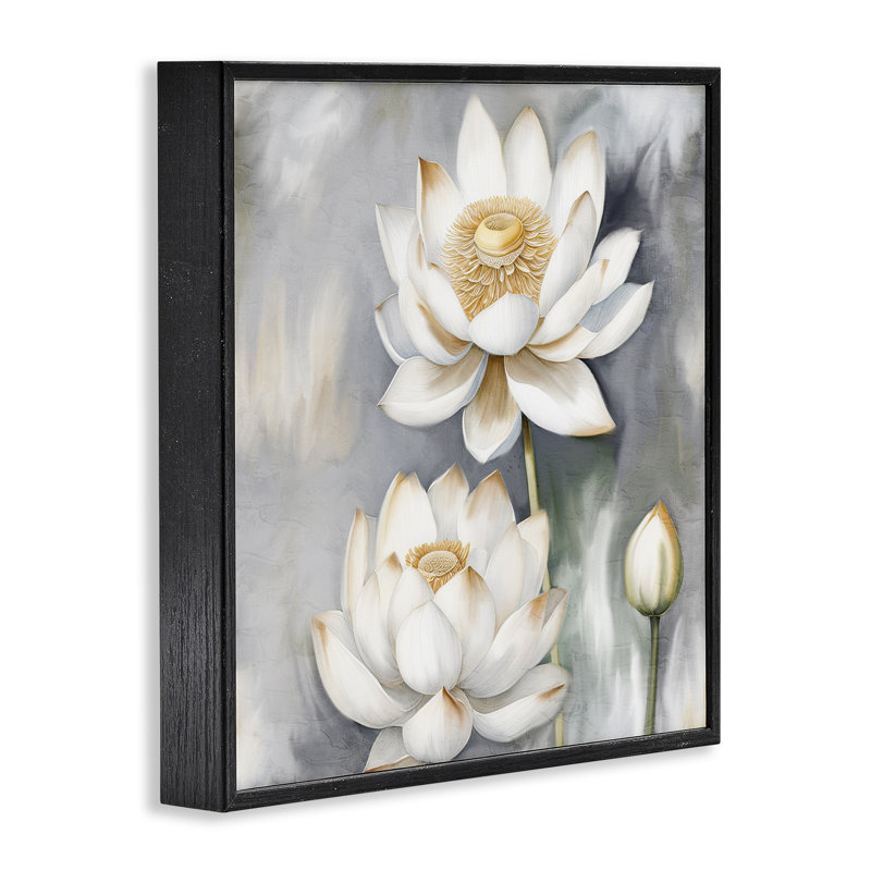 Art en giclée encadrée de lotus blanc en herbe par Kim Allen, H 12 po x l 12 po, Giclée encadrée noir minuit